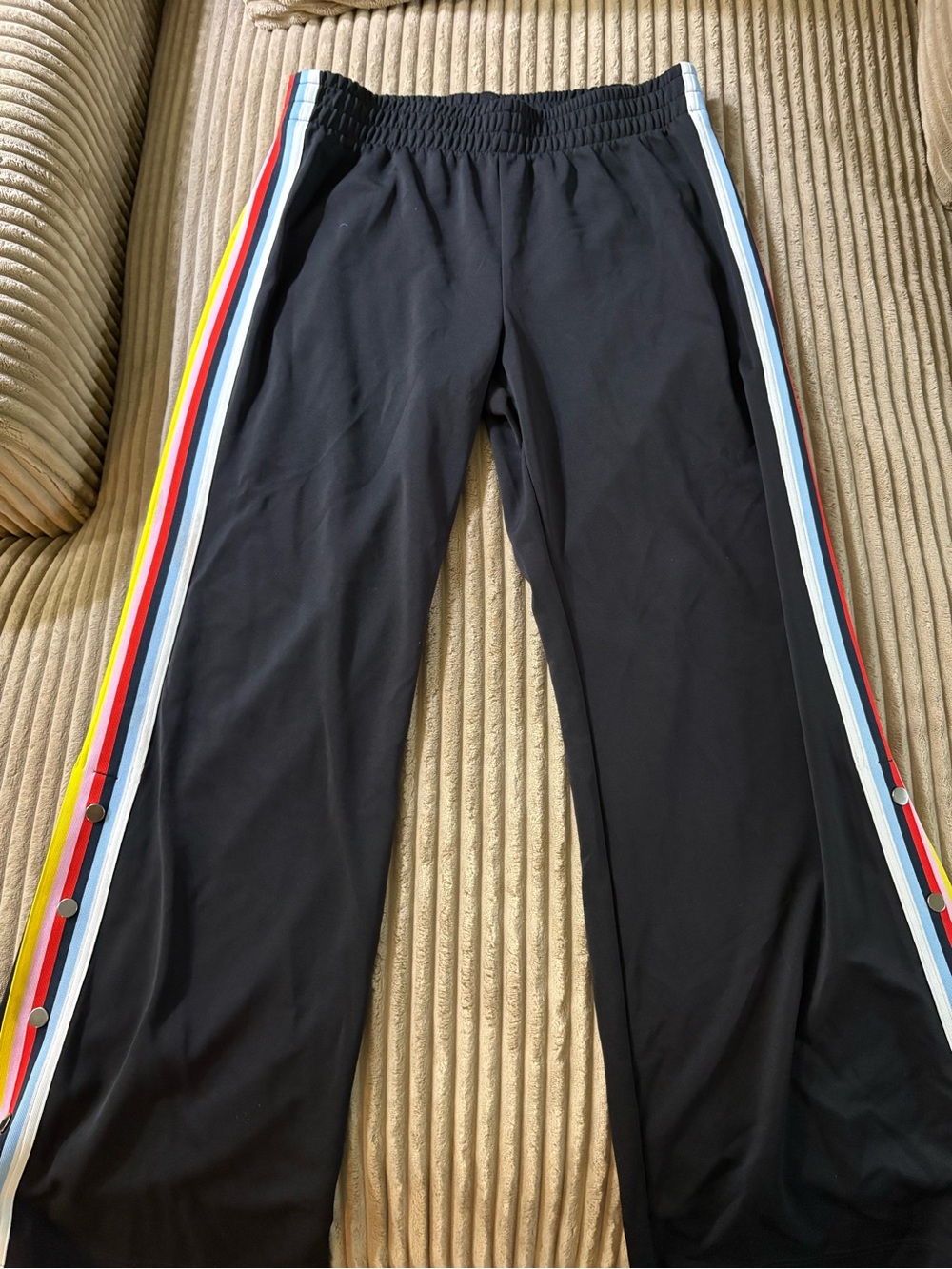 Express One Eleven Varsity Track Pants with Rainbow Side Stripes